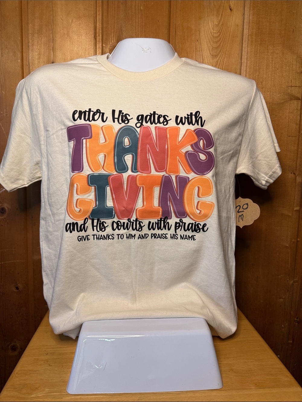 Gildan Cream Short Sleeve Tee with Colorful Thanksgiving Graphic
